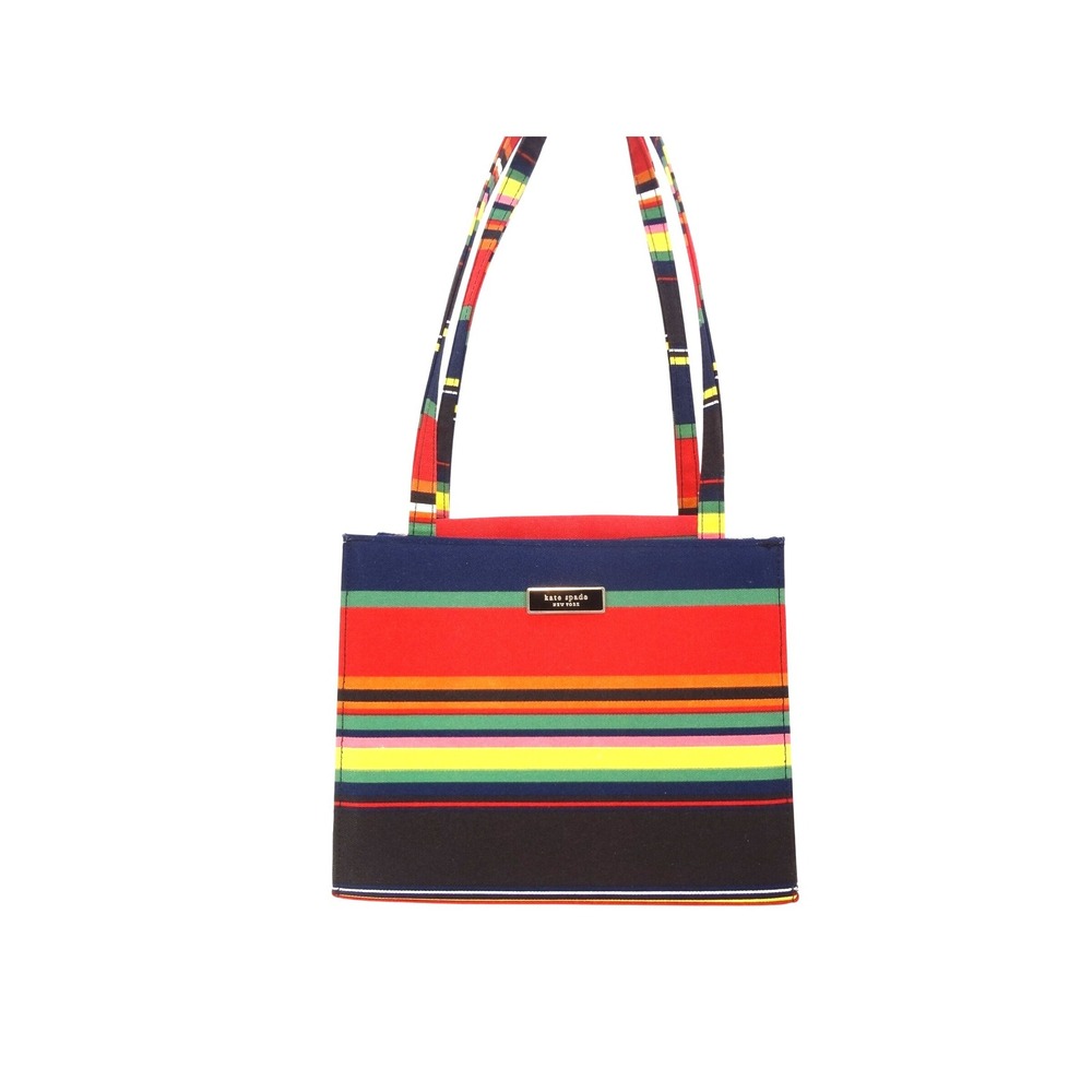 Kate Spade Sam Tote Shoulder Bag Multicolor Striped Canvas Excellent